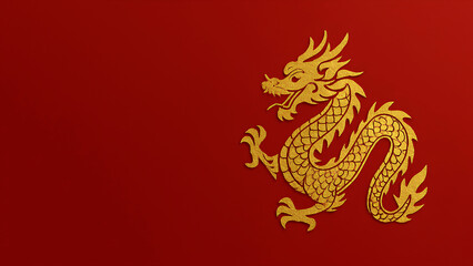 gold chinese paper cut dragon motif on red textured background for lunar new year celebration