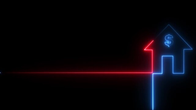 Home icon house sign glowing neon lights seamless loop animation. Motion graphics of neon home icon concept