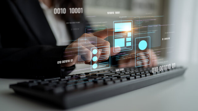 UI UX mockup showing application layout, structure, and code interface. UI design defines user flow, UI design improves clarity, UI design enhances experience, and UX design supports logic. Latch