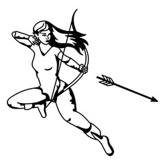 Fototapeta premium Female elf archer shooting filled stroke