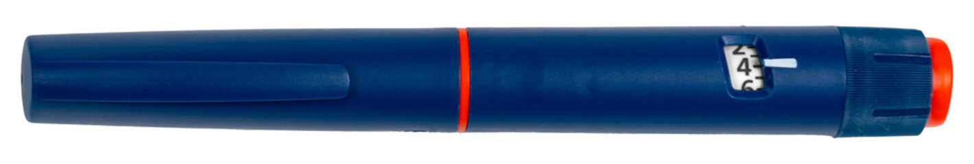 Injector pen, insulin syringe pen, close up, isolated on white background, png