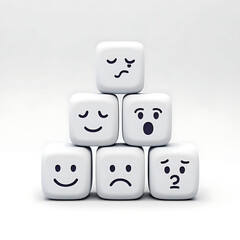 White cubes with various emoticon faces stacked in a pyramid on white background  emotions and feelings concept transparent background