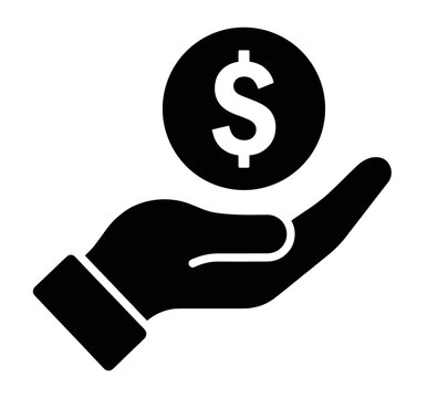 Money payment hand icon vector illustration, income finance dollar symbol on transparent background