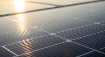 Sunlight reflecting on blue solar panels for renewable energy