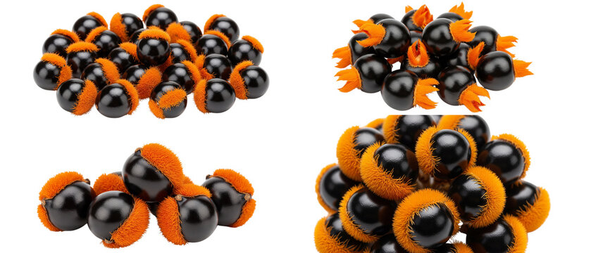 Assortment of black and orange rubber ball projectiles for self defense or training.