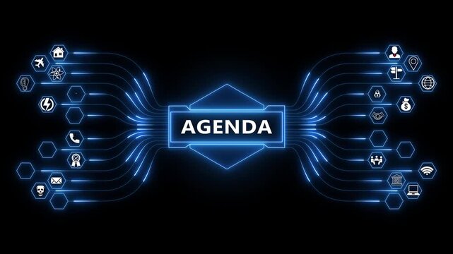 Futuristic benchmark concept with icons representing key business strategies for enterprise performance analytics and strategic planning systems