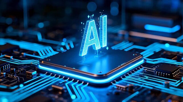 AI chip with glowing circuitry