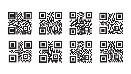Fototapeta premium Collection of QR Codes Arranged in Two Rows on White Background, Stock Media
