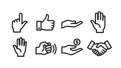Obraz premium Hand Gestures Icons Set Vector Simple Line Drawing Business Concepts