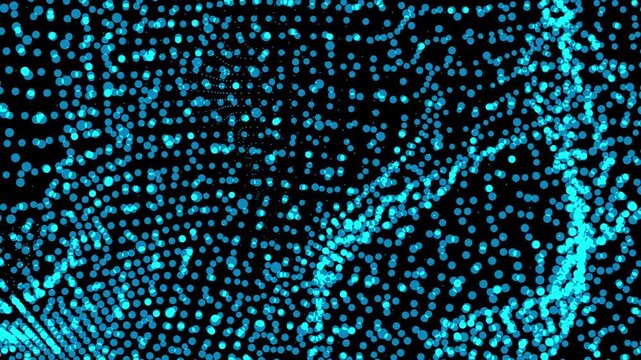 Esfera de part&iacute;culas azules en primer plano, rotaci&oacute;n y evoluci&oacute;n fractal en loop 4K 60 fps, fondo abstracto tecnol&oacute;gico para motion graphics