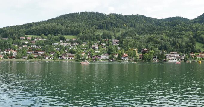 Navigation in the Rottach-Egern Bay 'Egerner Bucht' before the entrance to Lake Tegernsee in the Bavarian Alps
