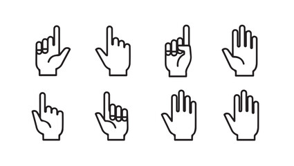 Fototapeta premium Set of Finger Pointing and Hand Icons, Black Outline on White Background