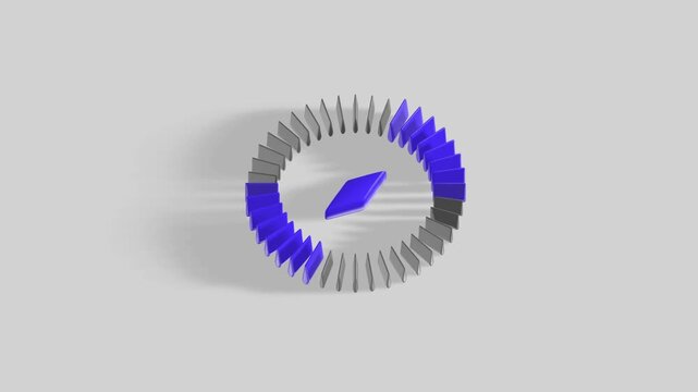 Minimalist 3D render of a circular compass formed by alternating blue and gray geometric tiles arranged in a radial pattern on a light background