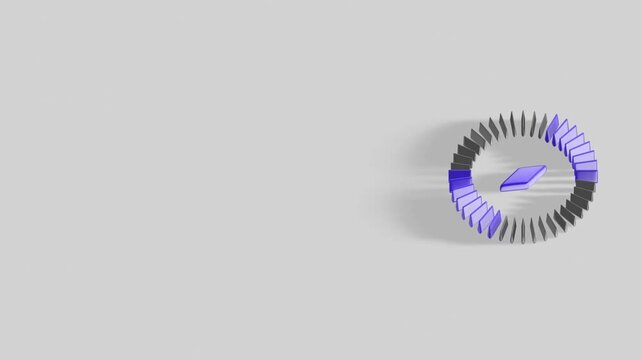 Circular 3D compass graphic featuring rotating blue and gray tiles casting motion shadows on a light background emphasizing speed and direction