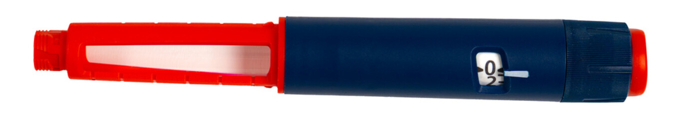 Injector pen, insulin syringe pen, close up, isolated on white background, png