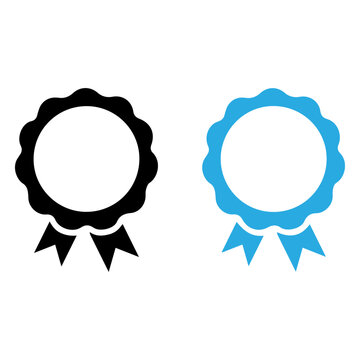 Medal set with ribbon. Black and Blue award badges. Vector seal collection in flat style