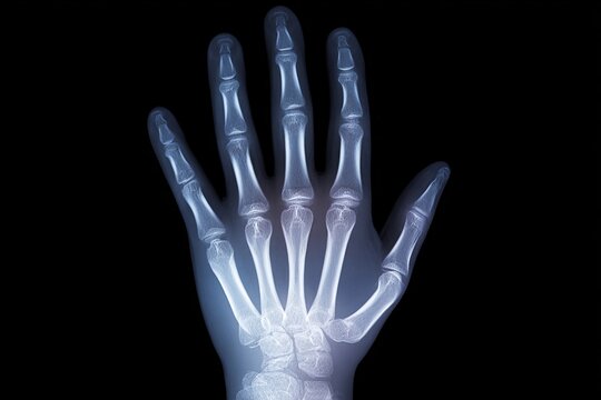 X-ray of a human hand showing bones in detail