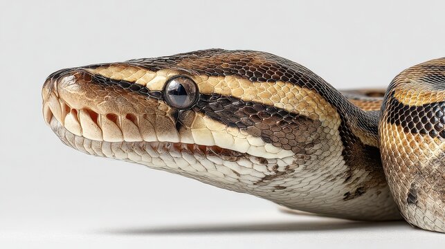 Isolated ball python portrait showing smooth scales and natural color