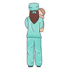 Fototapeta premium Nurse holding baby backview