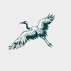 Fototapeta premium crane bird fly japanese chinese vector ink traditional asian design isolated