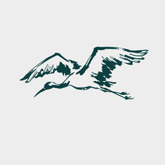 Fototapeta premium crane bird fly japanese chinese vector ink traditional asian design isolated