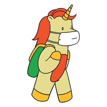 Unicorn with backpack and facemask