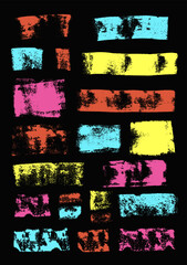 Set of colorful abstract textures. Black ink roller imprint, marks, strokes, patterns, posters, cover, banner.	