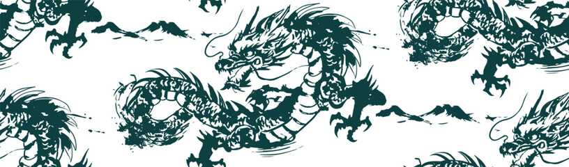 dragon japanese chinese seamless vector pattern ink design 