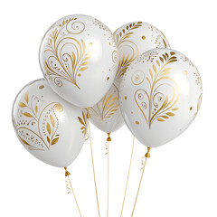 Elegant White Balloons with Gold Accents Luxury PNG
