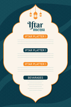 Premium Ramadan Iftar Menu card, Restaurant Menu Design vector