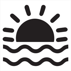 Fototapeta premium Sunset Over Waves Icon – Minimal Black and White Sea Sunset Vector