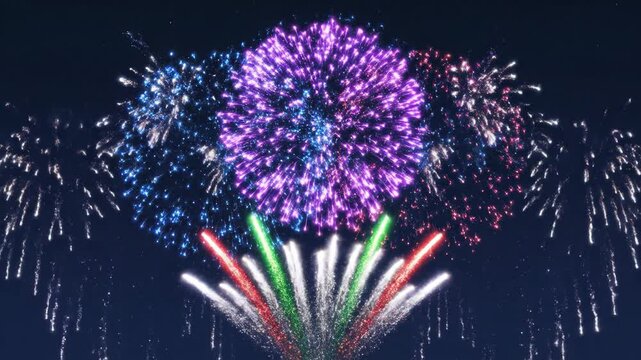 Colorful celebration fireworks display against dark sky background for holiday events and festive celebrations with pyrotechnic show