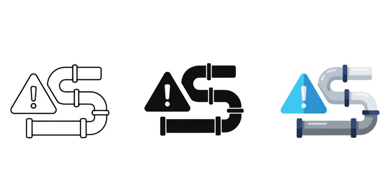 Warning symbols featuring ACS pipe fittings Vector Set in Line Art, Silhouette and Color Style in various graphic styles