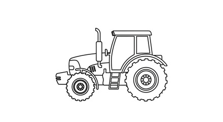 Fototapeta premium Line Art Illustration of a Classic Tractor with Large Rear Wheel and Engine Details