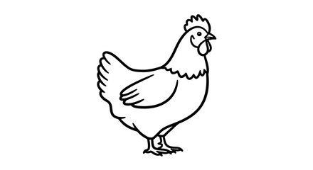 Simple Line Drawing of a Chicken Depicting Farmyard Poultry Animal