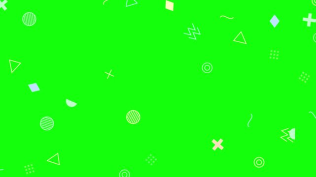 Abstract Geometric Shapes Floating on Green Screen Background