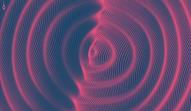 Abstract wavy background. Ripple effect. Grid surface. Wrinkled surface texture. Sound visualization. 3D vector illustration for brochure, poster, cover, card, presentation, flyer or banner.