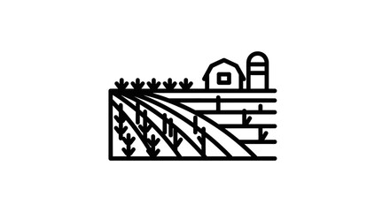 Obraz premium Minimalist Farm Landscape Illustration with Crops and Barn for Rural Content