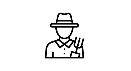 Fototapeta premium Minimalist Line Drawing of Farmer with Hat and Pitchfork for Agriculture and Rural Life Themes