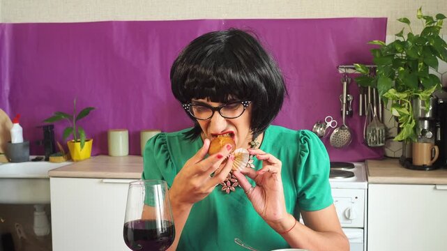 a woman eating chicken soup