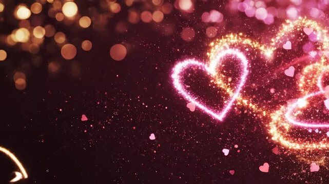 Sparkling heart shapes with bokeh lights animated background for valentines day celebration and romantic themes