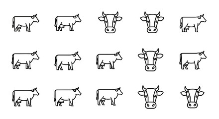 Fototapeta premium Collection of Minimalist Line Art Cow Icons for Agriculture and Farming Visuals