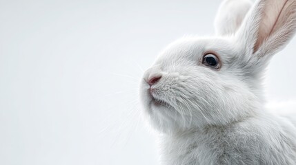Obraz premium White Rabbit with Fluffy Fur and Long Ears in High-Key Studio Portrait