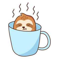 Naklejka premium Cute sloth in a mug color stroke