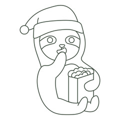 Naklejka premium Sloth eating popcorn stroke