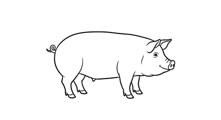 Fototapeta premium Simple Line Drawing of a Pig Illustrating Farm Animal in Minimalist Style