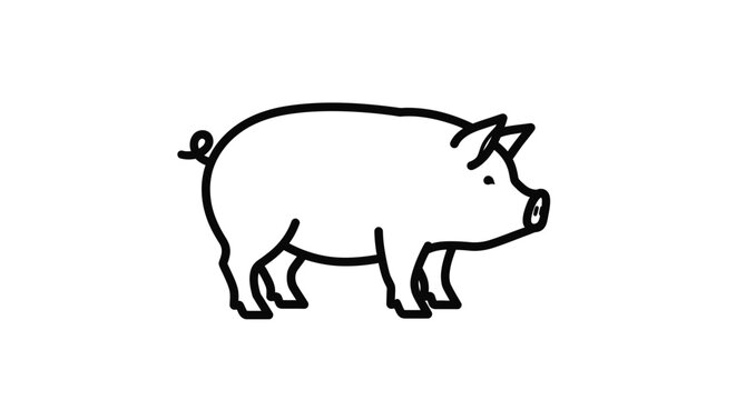 Simple Black and White Line Drawing of a Pig for Animal Themed Content
