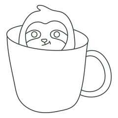 Naklejka premium Cute sloth in a mug stroke