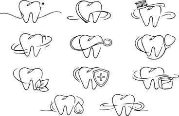 Obraz premium A collection of hand drawn cartoon teeth with various expressions and accessories