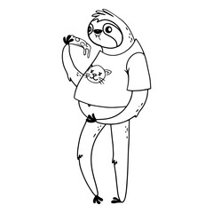 Naklejka premium Pizza sloth filled stroke